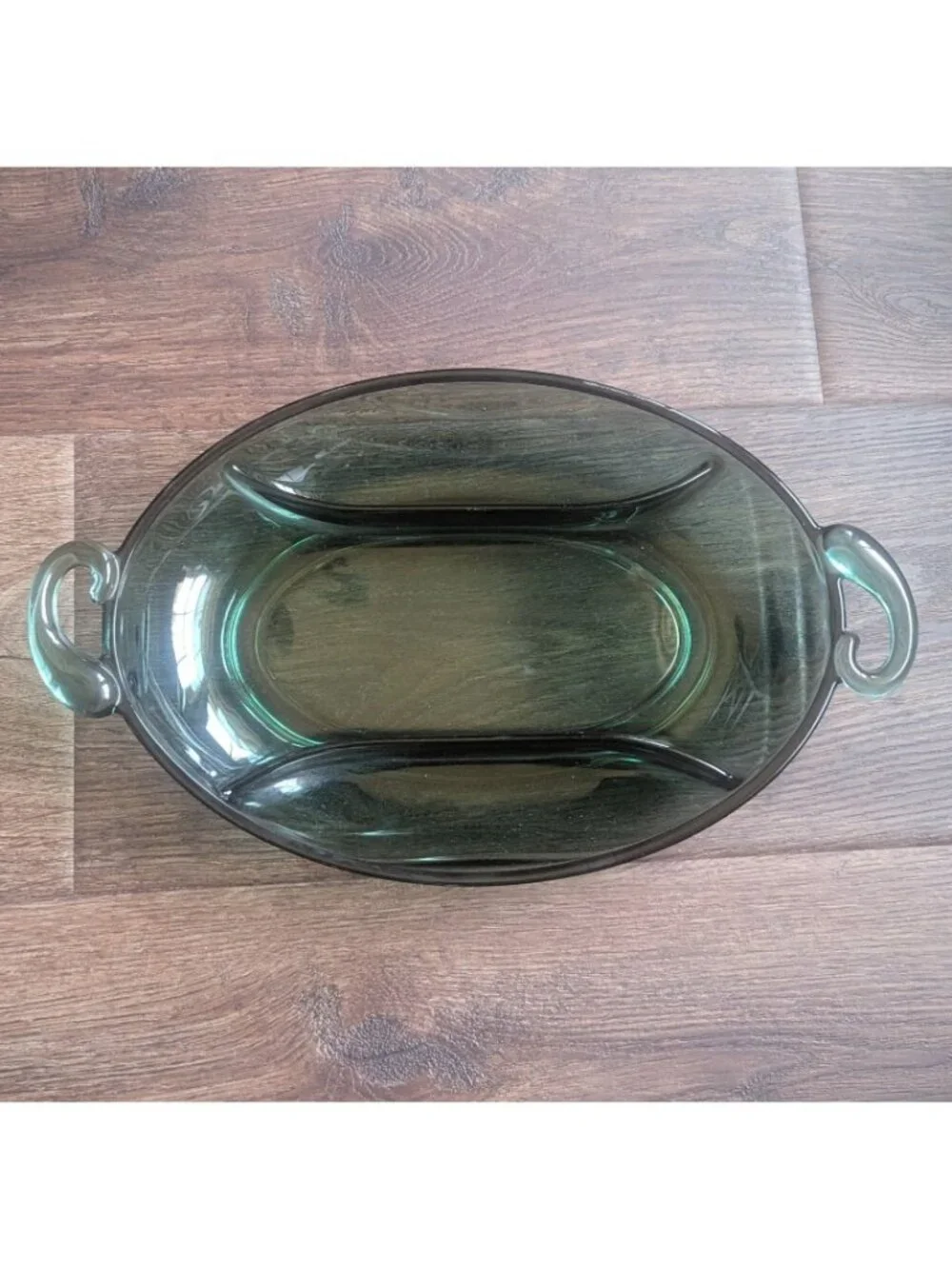 Vintage Fostoria Horizon Spruce Green Oval 3-Part Relish Dish (1951-1958)